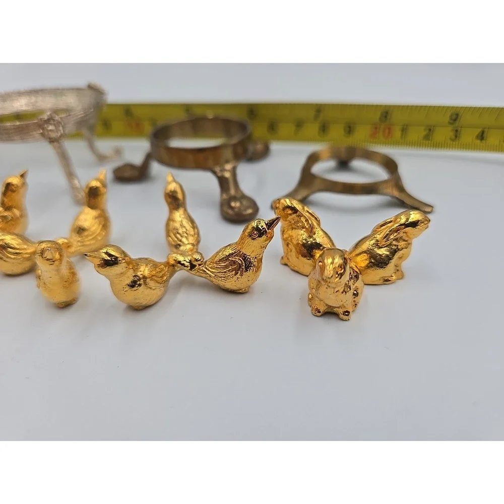 Vitnage Brass Easter Egg Gold rabbit Frog Bird stand 1986‎ Japan Lot Of 9
